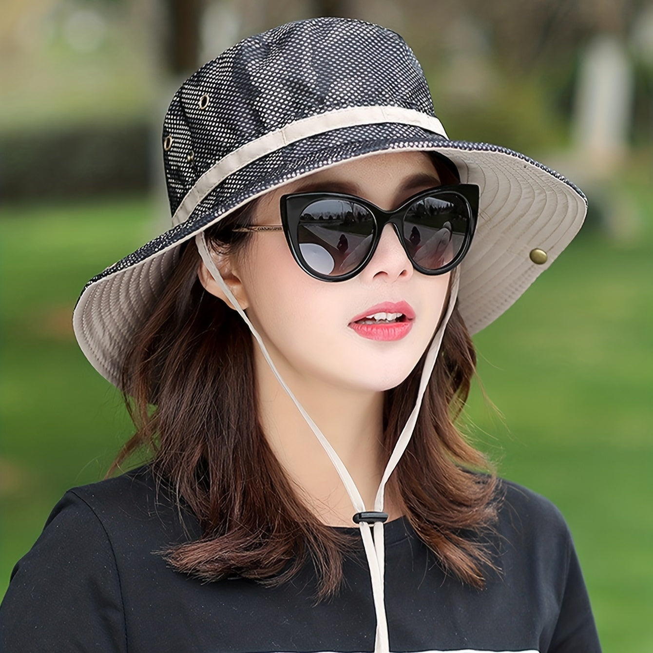 UV Protection Sunshade Bucket Hat Camo Drawstring Unisex Sun Hat