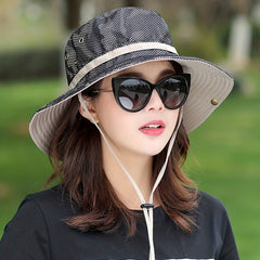 UV Protection Sunshade Bucket Hat Camo Drawstring Unisex Sun Hat