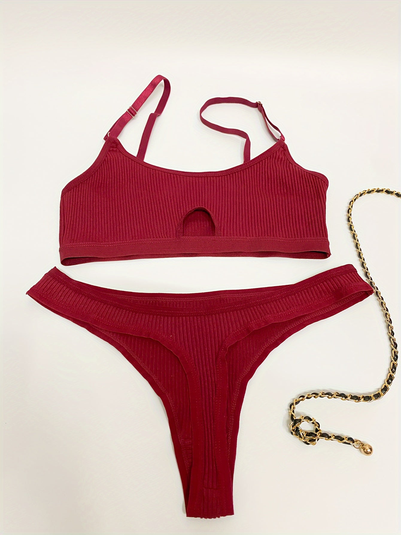 Ribbed Bra & Panties Set Seamless Wireless Lingerie Women's Underwear