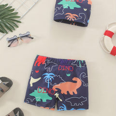 Boys Dinosaur Print Swim Trunks & Cap Set for Beach Vacation
