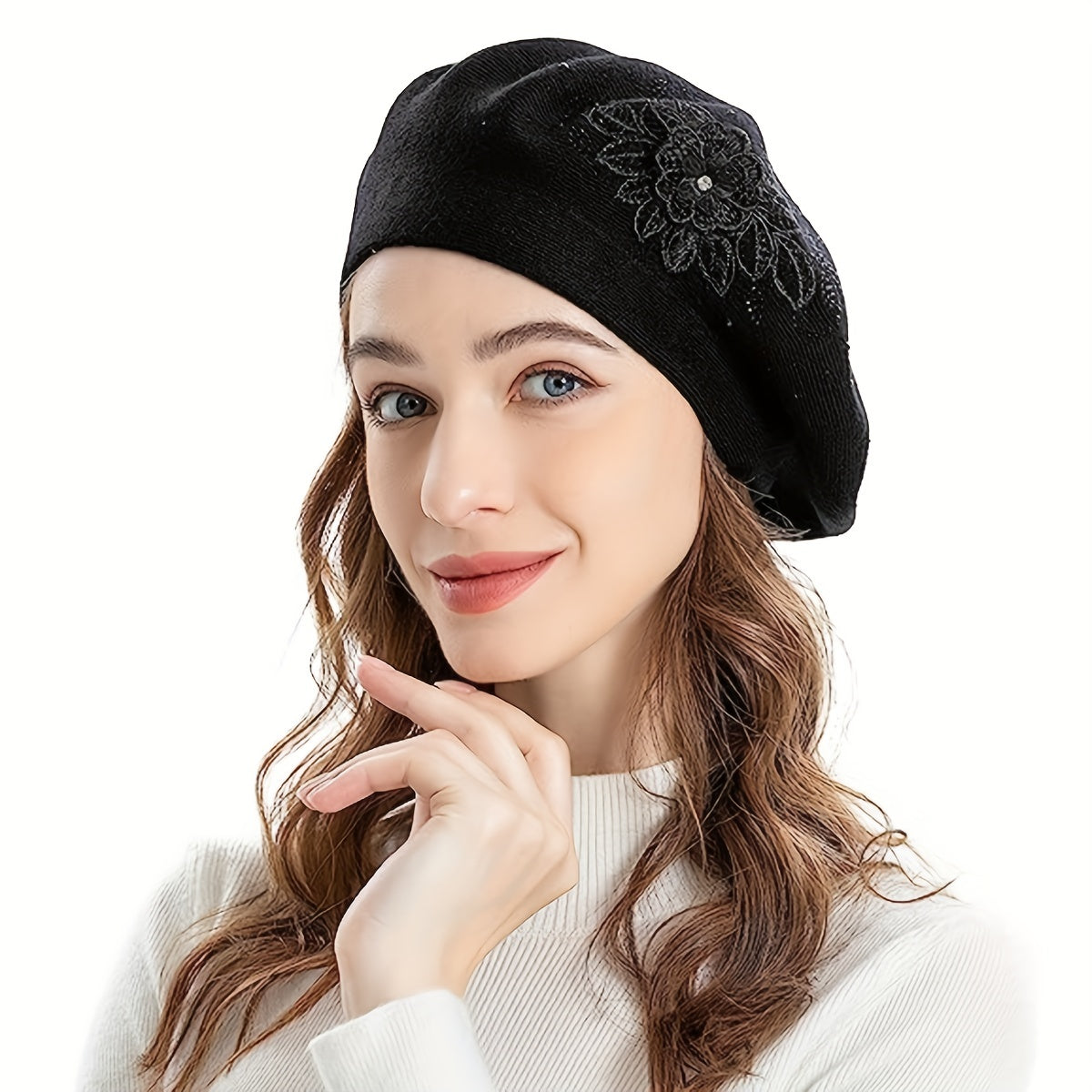 Flower Decor Beret Lightweight Warm Berets Cap Women Gift