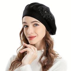 Flower Decor Beret Lightweight Warm Berets Cap Women Gift