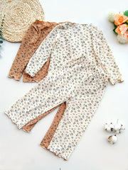 Floral Pattern Kid's Pajamas Set Long Sleeve Top & Pants Comfy PJ Set