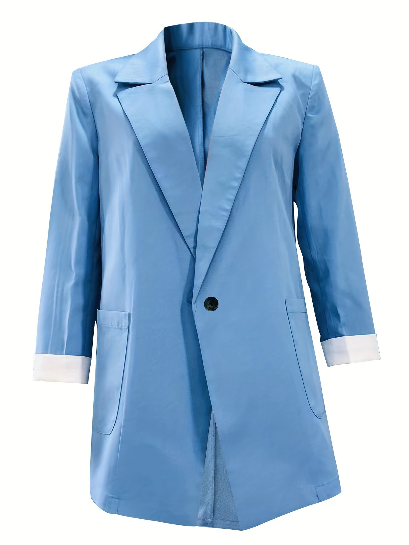 Solid Pockets Blazer Casual Lapel Button Front Blazer For Office Women