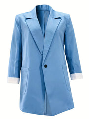 Solid Pockets Blazer Casual Lapel Button Front Blazer For Office Women