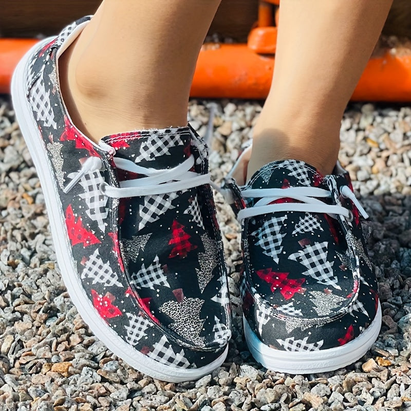 Women's Christmas Tree Pattern Flat Casual Shoes Comfortable Round Toe