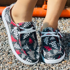 Women's Christmas Tree Pattern Flat Casual Shoes Comfortable Round Toe