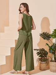 Casual Two-Piece Pants Set Side Split Tank Top & Wide Leg Pants