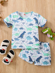 Boys Dinosaur Print Casual Outfit T-shirt & Shorts Set