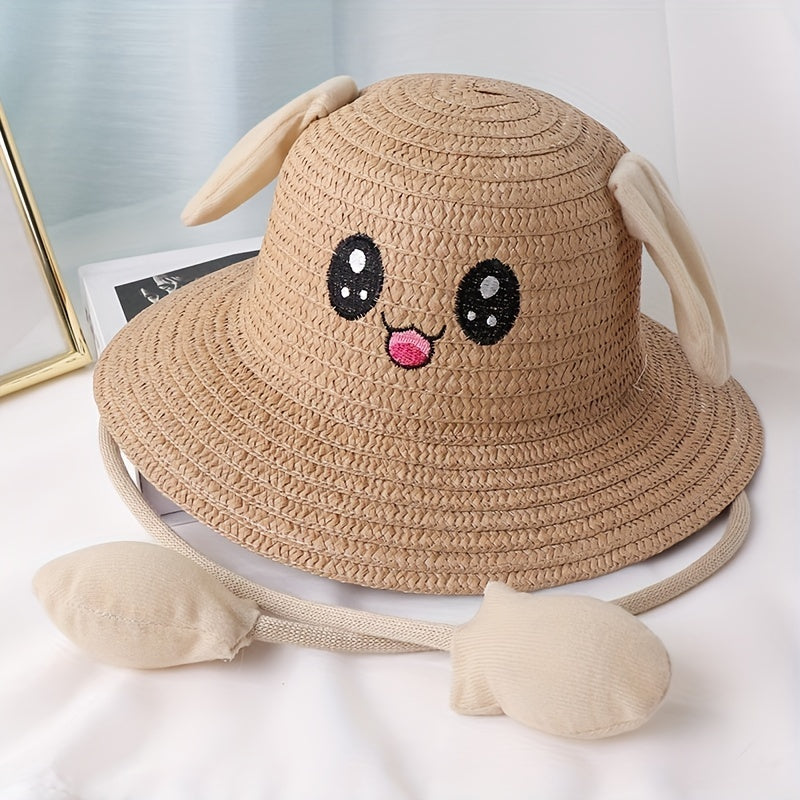 Bunny Ear Straw Hat Sun Protection for Girls