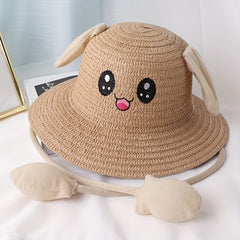 Bunny Ear Straw Hat Sun Protection for Girls
