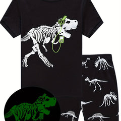 2pcs Boys Dino Print Short Sleeve T shirt & Short Set