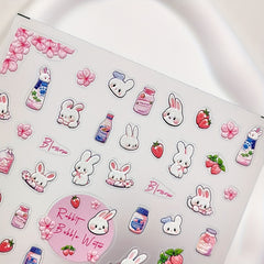 5D Embossed Rabbit Peach Nail Sticker Sakura Rabbit Bubble Water Nail Art
