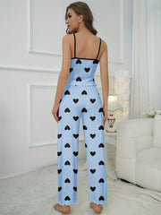 Heart Print Pajama Set Cami Top & Pants Women's Sleepwear