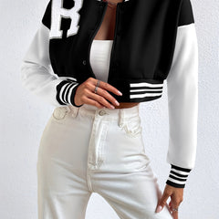 Preppy Cropped Baseball Neck Jacket Women's Clothing