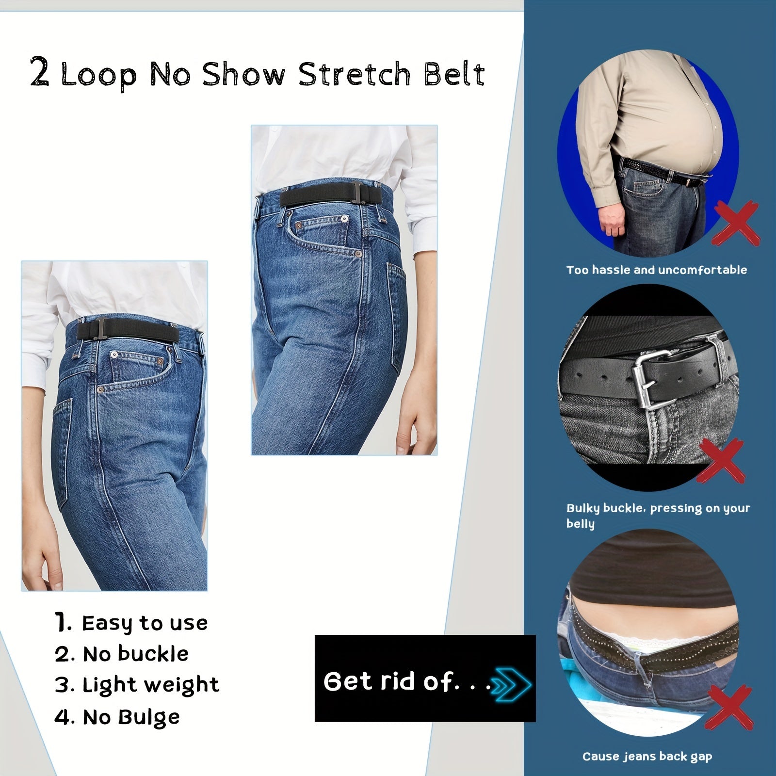 2 Pack Ruicyg No Buckle Stretch Men's Belt