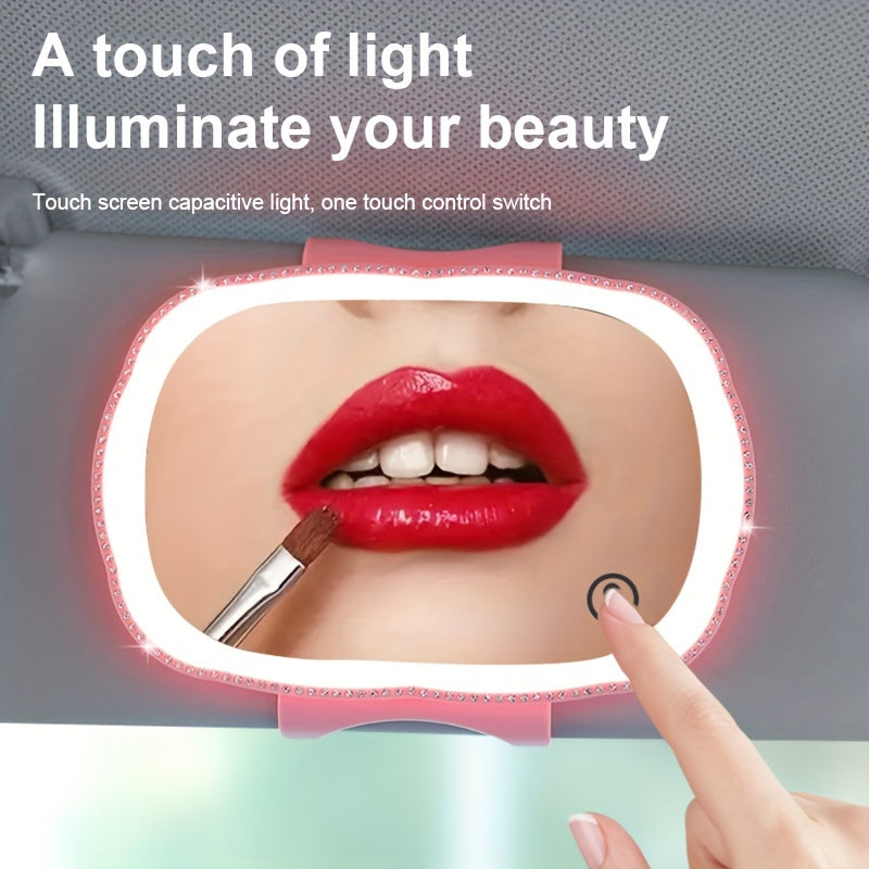Car Visor Makeup Mirror USB Rechargeable Touch Light