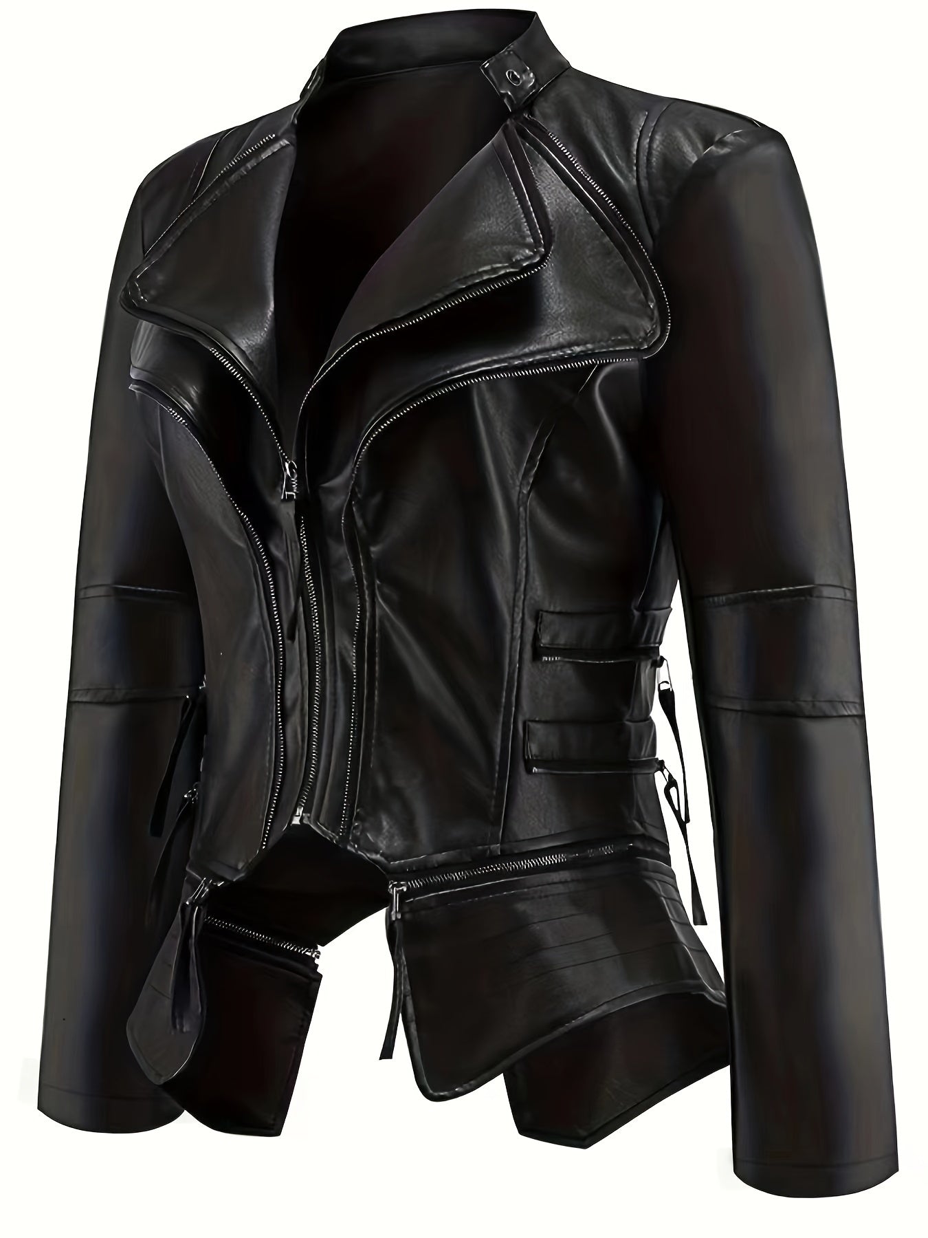 Punk Solid Jacket Zipper Layered Stitching Long Sleeve Outerwear