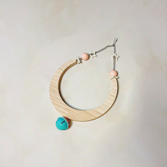 Parrot Supplies Moon Shaped Wooden Bell Puzzle Swing Stand Cloud Ladder