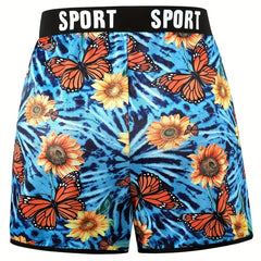 Women's Plus Sunflower & Butterfly Print High Rise Shorts