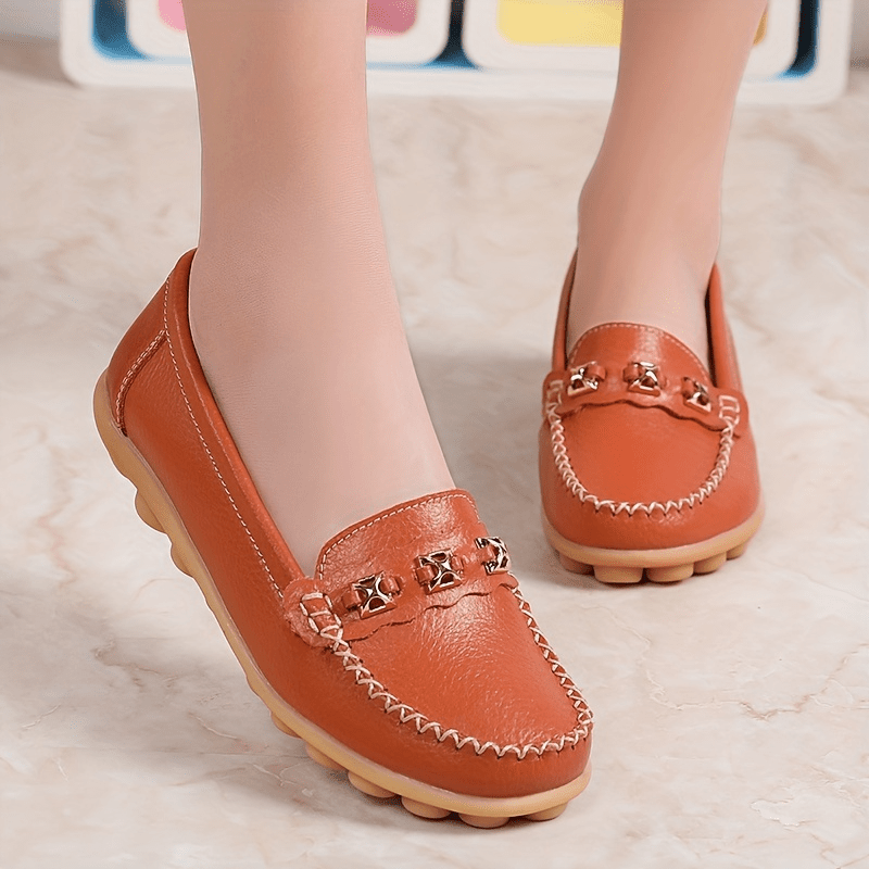 Women's Metal Decor Flat Loafers Slip On Shoes