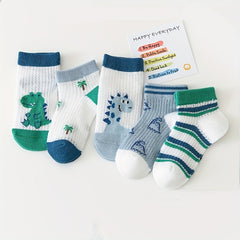 5 Pairs Baby Boys Dinosaur Short Ankle Socks for Spring and Summer