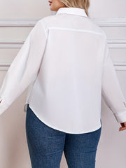 Solid Long Sleeve Button Up Collar Shirt Top
