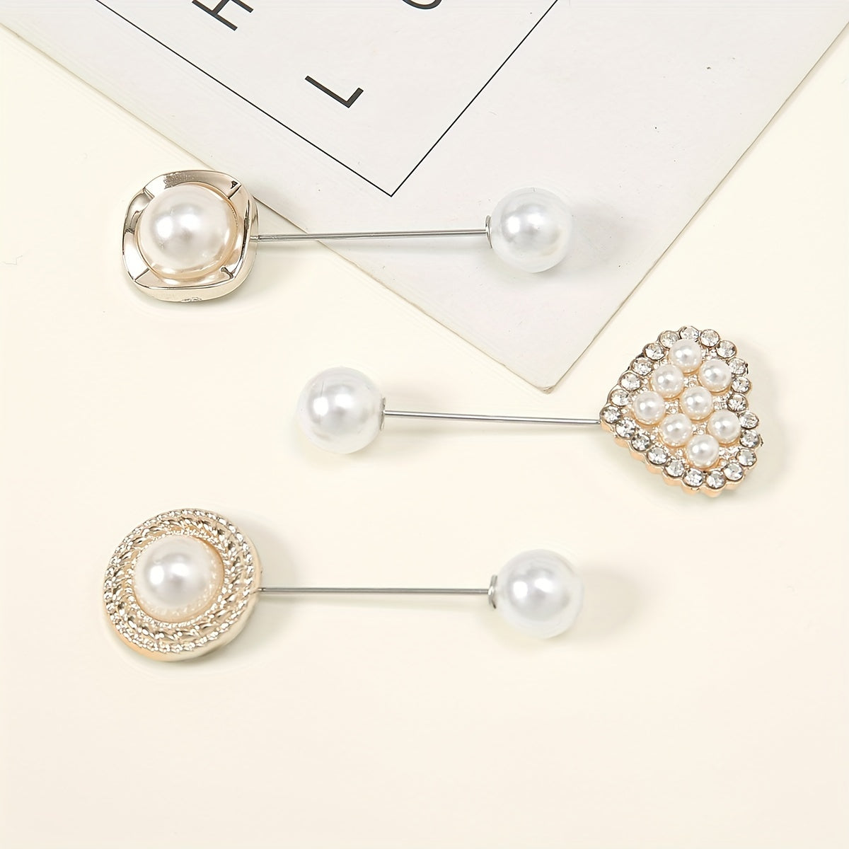 3pc Geometric Love Pin Brooches with Faux Pearl and Rhinestone for Women