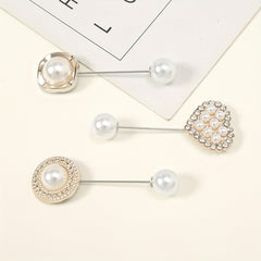 3pc Geometric Love Pin Brooches with Faux Pearl and Rhinestone for Women