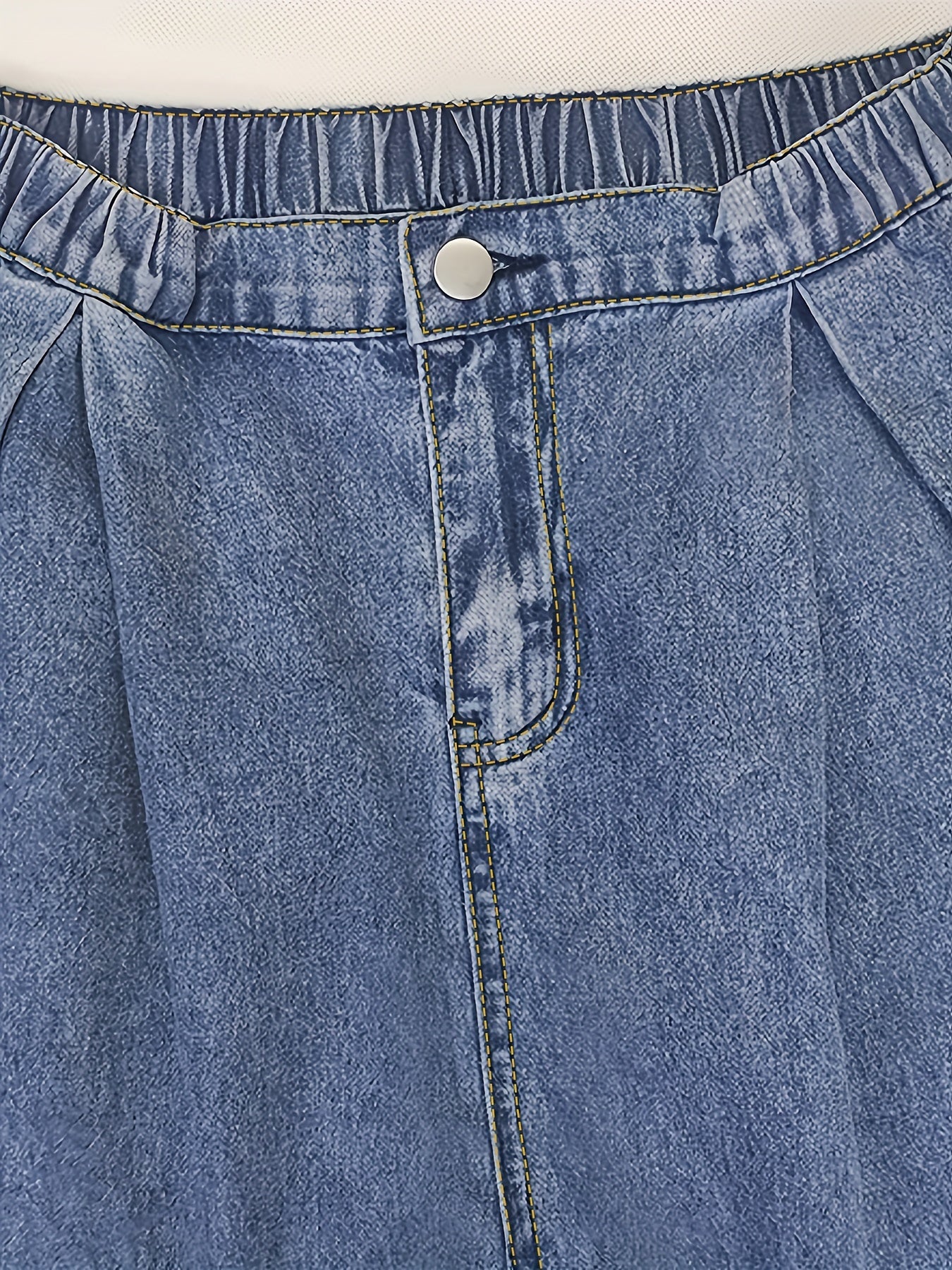Elastic Waist Denim Pants Baggy Straight Legs Jeans
