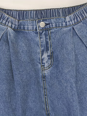 Elastic Waist Denim Pants Baggy Straight Legs Jeans