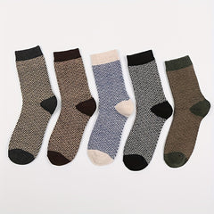 5 Pairs Men's Geometric Wave Pattern Socks Thick Warm Mid calf