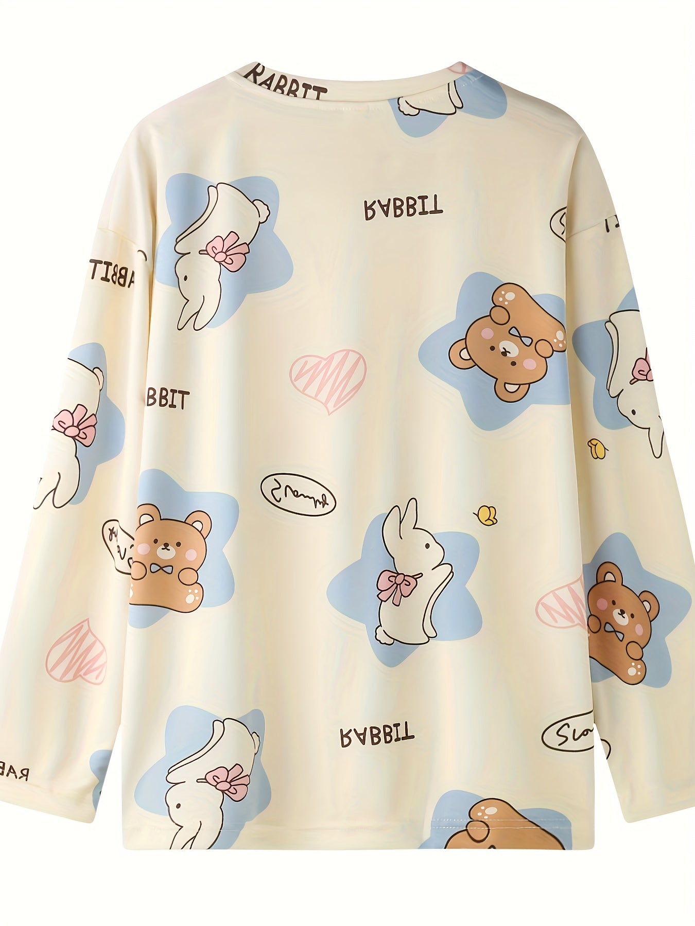 Bear Print Pajama Set Long Sleeve Crew Neck Top & Pants