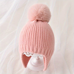 Children's Knitted Hat with Ear Protection and Fur Ball