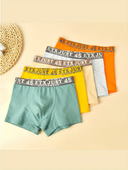 5pcs Boys Letter Tape Boxer Briefs Soft Cotton Underwear