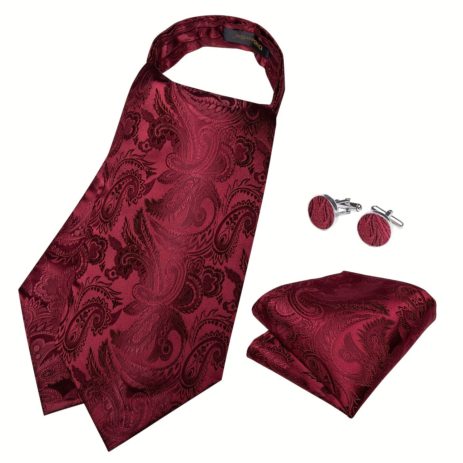 Mens Silk Cravat Set Paisley Ascot Pocket Square Cufflinks