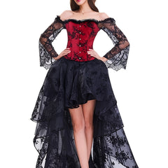 Punk Corset Dress Set Off Shoulder Lace Court Bustier Tops & Low Skirt