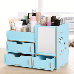 Wooden Storage Organizer With Mirror Desk Organizer