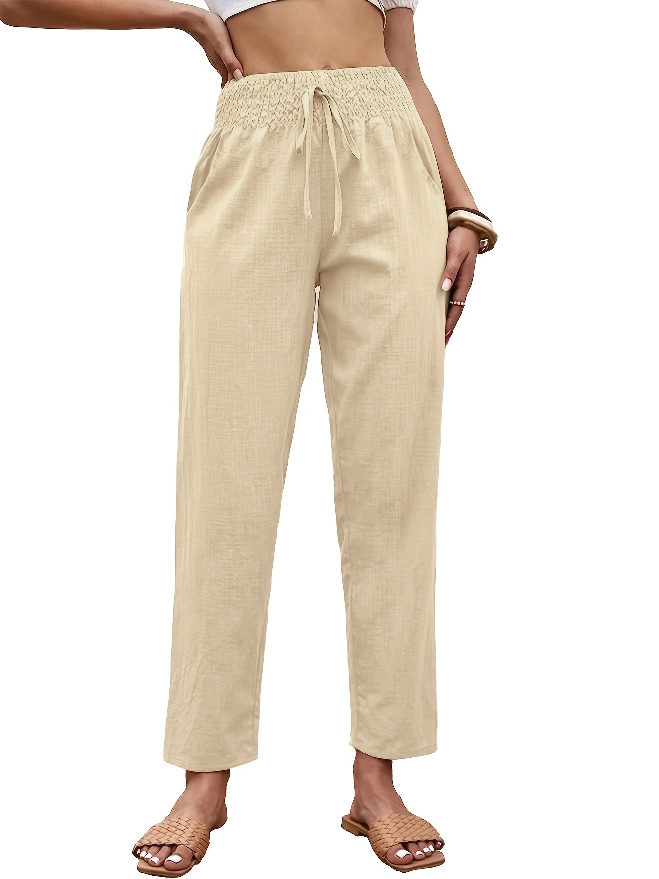 Drawstring High Waist Cropped Pants