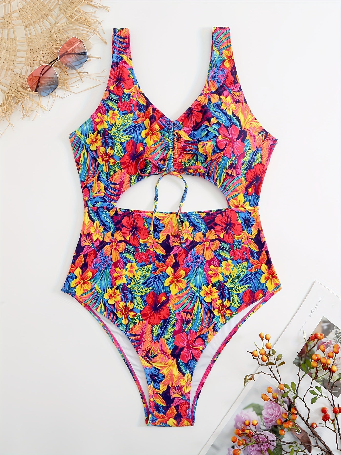 Floral Print One Piece Bikini Plus Size Boho Swimsuit