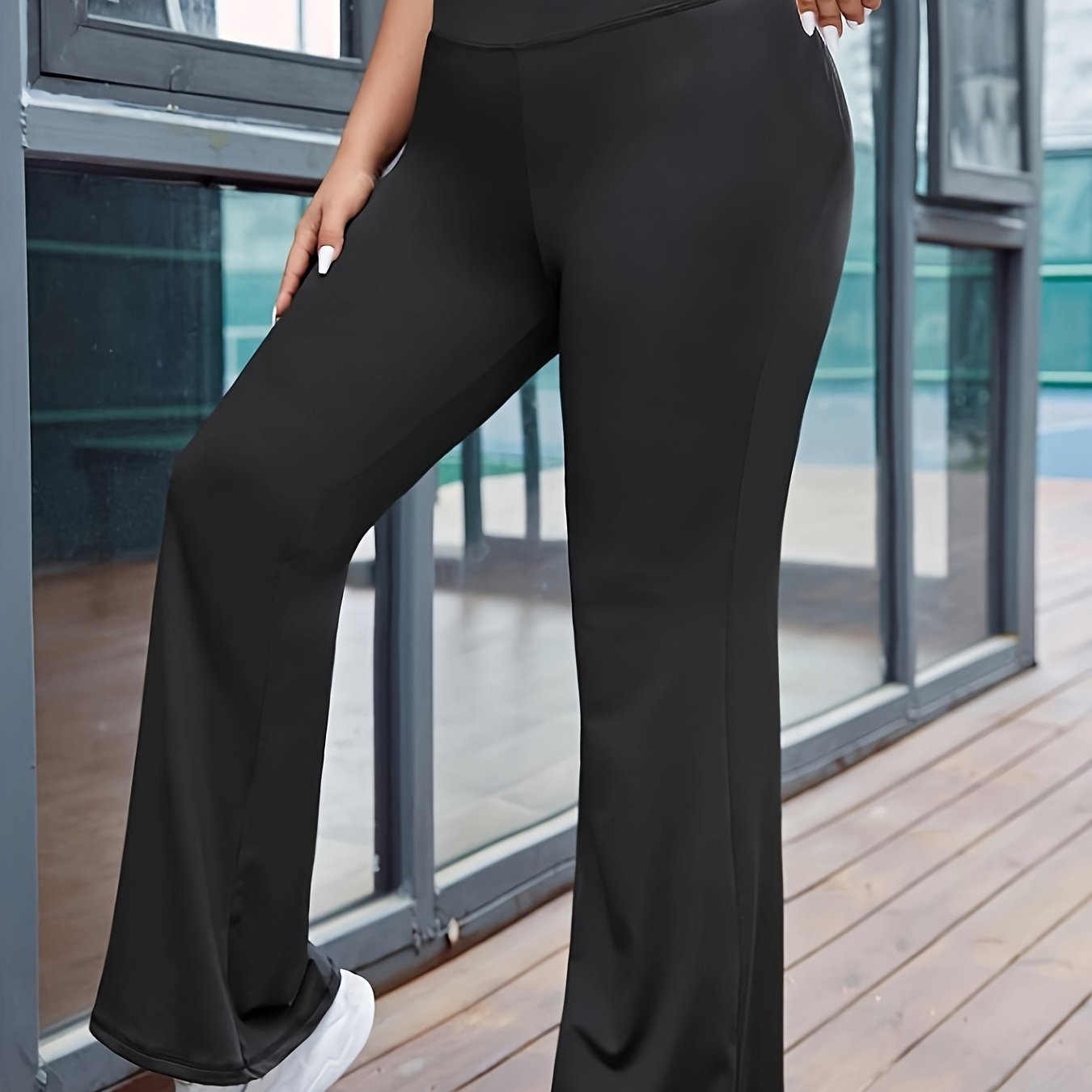 Solid Flared Leg Sports Pants - High Rise