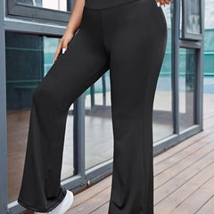 Solid Flared Leg Sports Pants - High Rise