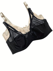 2 Pack Plus Size Sexy Bra Set Women's Plus Contrast Mesh Bow Detail Underwire