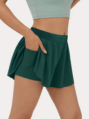 Sports Shorts Women's Plus Solid Elastic Waist Medium Stretch