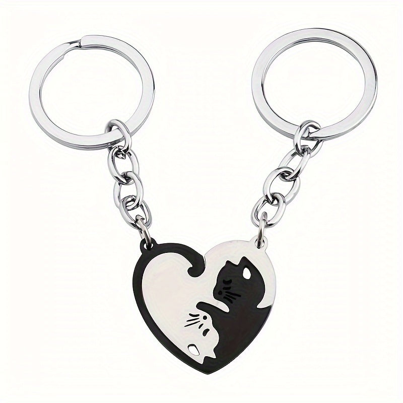 Cat Loving Heart Pendant Keychain for Car Keys Backpacks Wallets