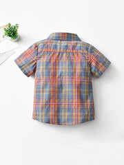 Boys Plaid Button Lapel Short Sleeve Shirts - Kids Summer Clothes