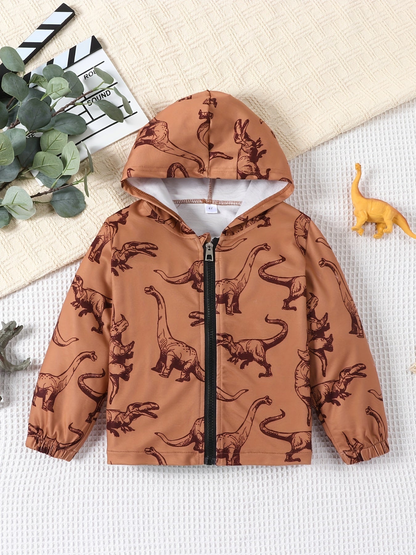 Boys Dinosaur Print Hooded Jacket Zip Up Kids Clothing