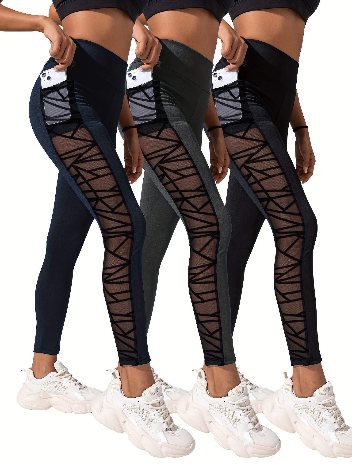 Yoga Sports Leggings High Waist Mesh Insert Tight Pants
