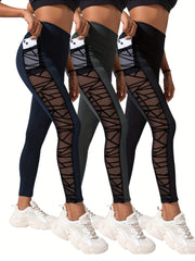 Yoga Sports Leggings High Waist Mesh Insert Tight Pants