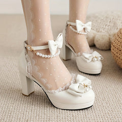 Women's Platform Chunky Heels Lace Ankle Strap High Heels